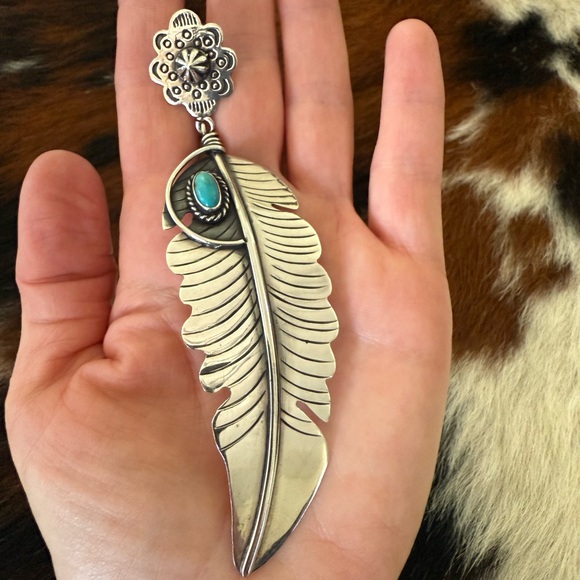 Jacqueline Smiley Western Vintage Revival JSVR silver turquoise feather earrings - Picture 6 of 9